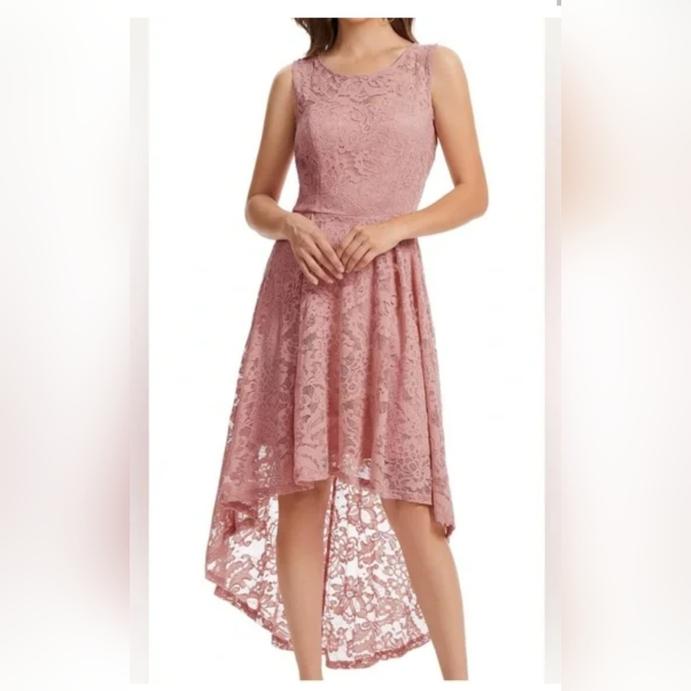 Lace High-Low Dress in Dusty Rose Cocktail Prom Wedding Small Sleeveless